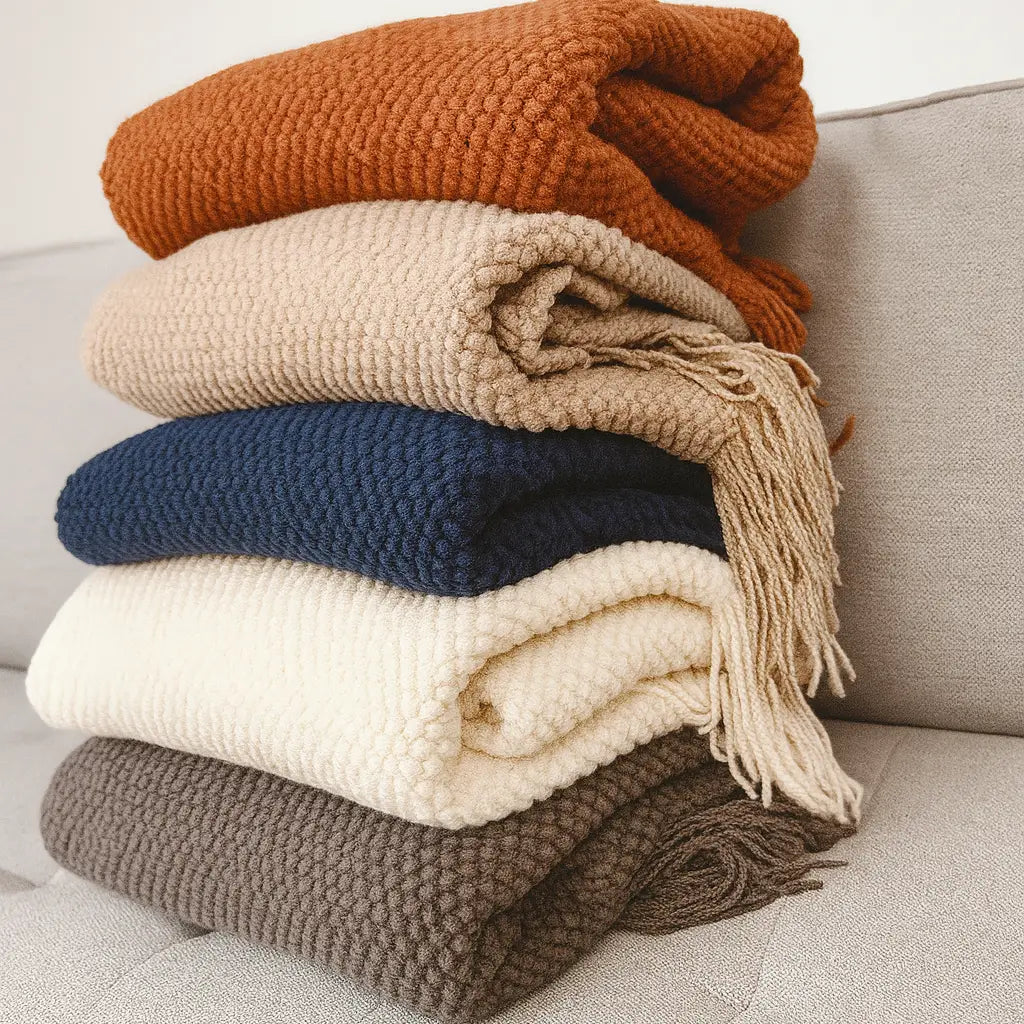 Knit Textured 50"x60" Throw Blanket with Fringe