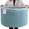 Cotton Rope Basket, Blue, 21.7x21.7x13.8" Storage Bin