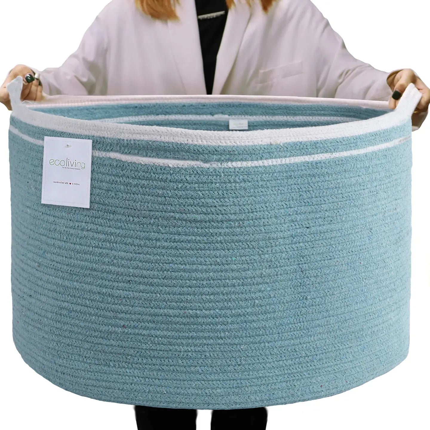Cotton Rope Basket, Blue, 21.7x21.7x13.8" Storage Bin
