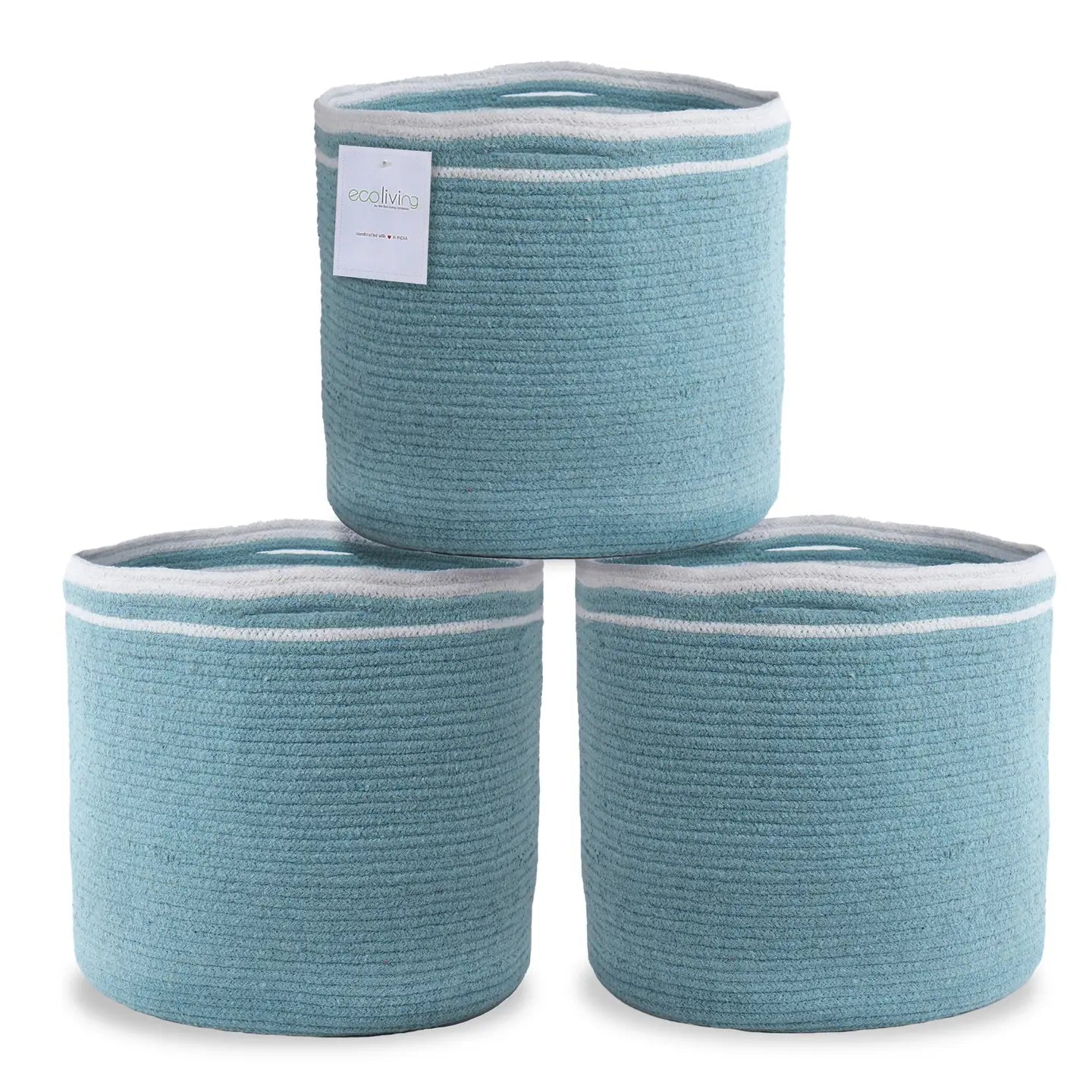 Cotton Rope Basket, Set of 3, 11" Cube Storage Bin, Sea Blue